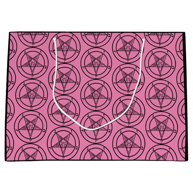 Sacola Para Presentes Grande Pentagrama de Baphomet rosa (Frente)