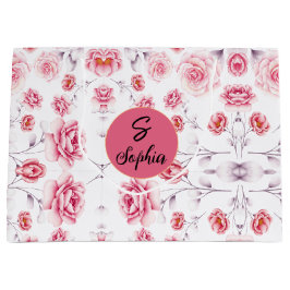 Sacola Para Presentes Grande Peony Vingtage cor-de-rosa botânica Padrão floral 