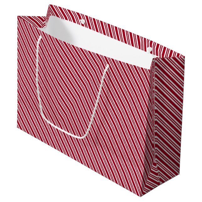 Sacola Para Presentes Grande Peppermint Stripe Red and White Classic Christmas (Frente inclinada)