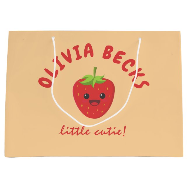 Sacola Para Presentes Grande Pequeno Chá de fraldas de Morango (Frente)