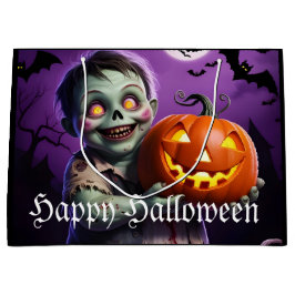 Sacola Para Presentes Grande Pequeno Monstro Verde e Amigo de Abóbora