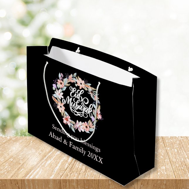 Sacola Para Presentes Grande Pequeno, Negro e Branco, Eid Mubarak Gift Bag (Criador carregado)