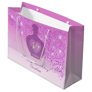 Sacola Para Presentes Grande Perfume Sweet 16 Blush Magenta Rosa Brilho