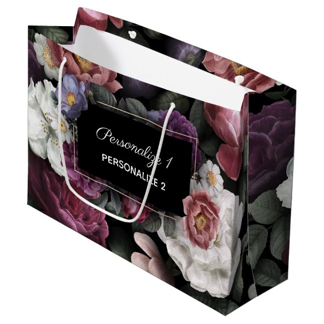 Sacola Para Presentes Grande Personalização Floral Elegante (Frente inclinada)
