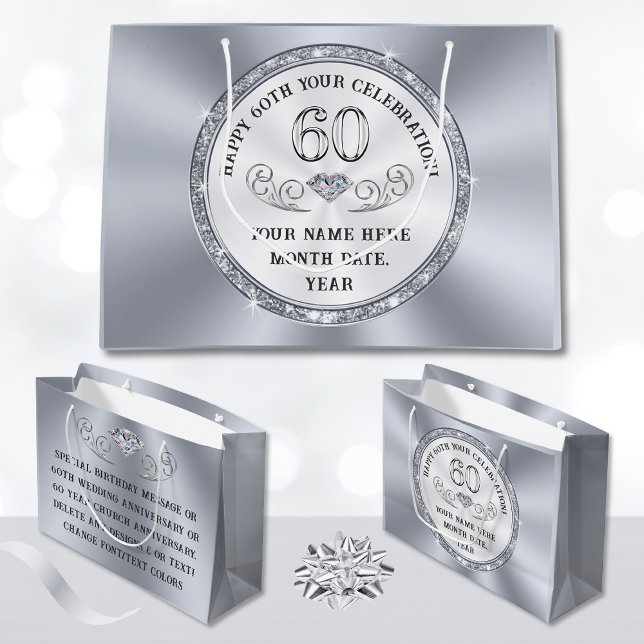 Sacola Para Presentes Grande Personalizado, 60º Aniversário do Saco do Presente (60th Gift Bag Ideas. 60th church anniversary ideas or 60th gift wrap, for any occasion. Gift Bags.)