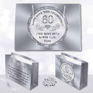 Sacola Para Presentes Grande Personalizado, 60º Aniversário do Saco do Presente