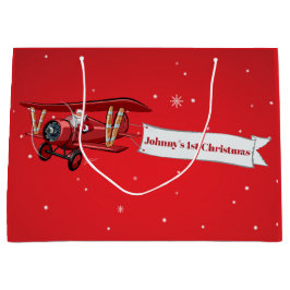 Sacola Para Presentes Grande Personalizado,Avião Vermelho e Papais noeis, Prime