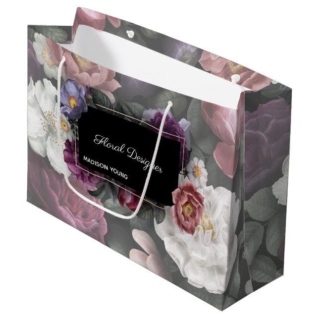 Sacola Para Presentes Grande Personalizado do Designer Floral Elegante (Frente inclinada)