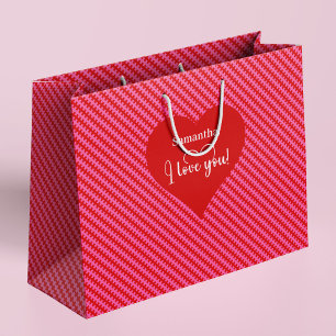 Sacola Para Presentes Grande Personalizado Eu Amo Você Corações Rosa Dia dos Na