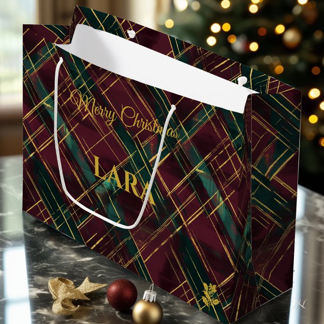 Sacola Para Presentes Grande Personalizado Natal Turco Verde e Burgundy (Criador carregado)