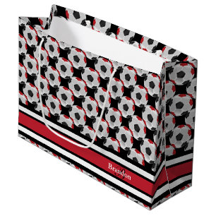 Sacola Para Presentes Grande Personalizar bolas de futebol preto e vermelho