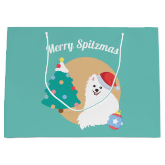 Sacola Para Presentes Grande Personalizável - Bom Natal para o Cão-Spitz Japonê