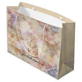 Sacola Para Presentes Grande Personalized Cake Shop Gift Bag - Pink & Beige Bak