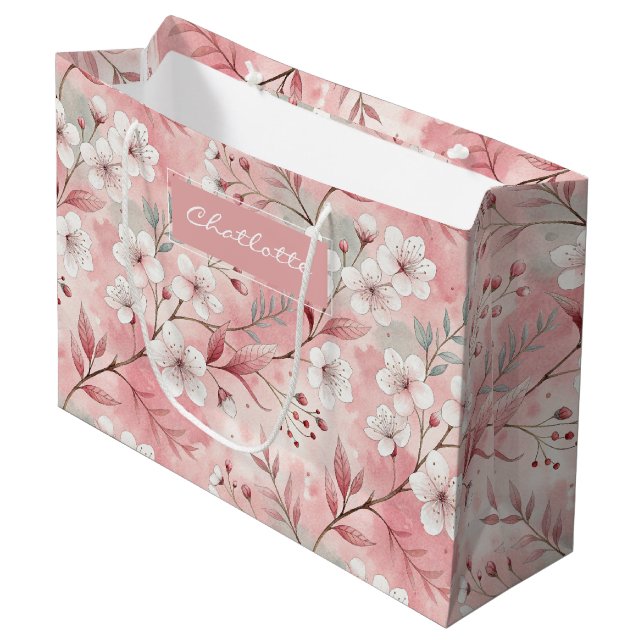 Sacola Para Presentes Grande Personalized cherry blossoms (Frente inclinada)