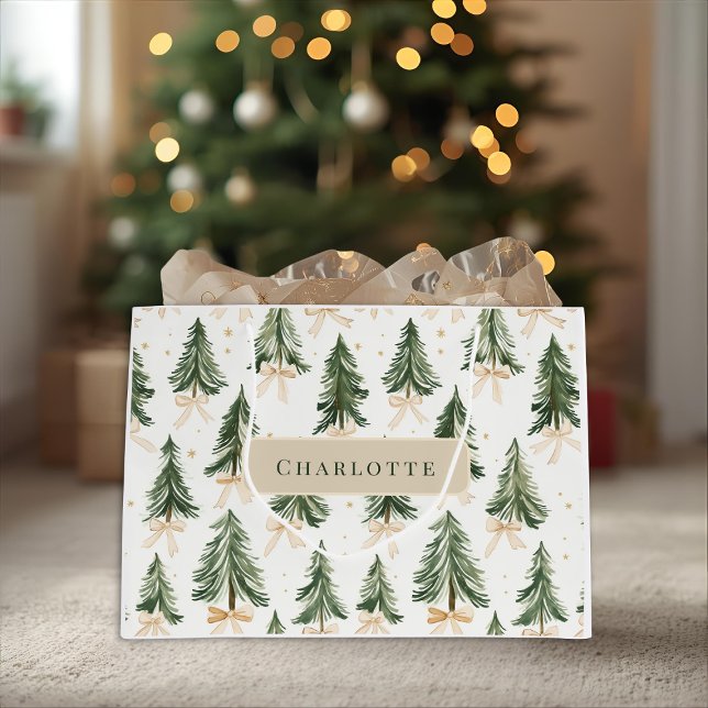 Sacola Para Presentes Grande Personalized Christmas Tree Name Gift Bag (Criador carregado)