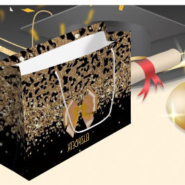 Sacola Para Presentes Grande Personalized Gold Black Leopardwith Elegant Golden