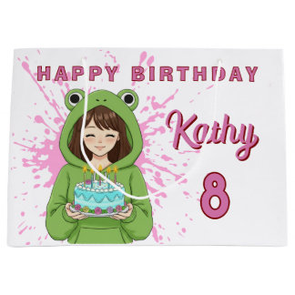 Sacola Para Presentes Grande Personalized Kawaii Frog Hoodie Girl Birthday