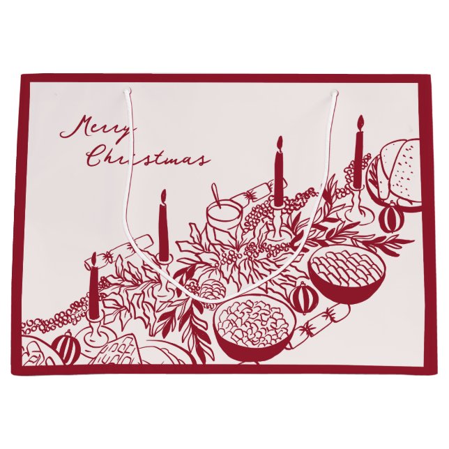 Sacola Para Presentes Grande Personalized Merry Christmas Table Minimal Design (Frente)