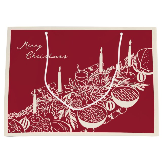 Sacola Para Presentes Grande Personalized Merry Christmas Table Minimal Design  (Frente)