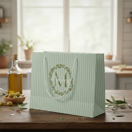 Sacola Para Presentes Grande Personalized Olive Wreath Monogram 