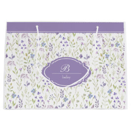 Sacola Para Presentes Grande Personalized Purple Floral Monogram