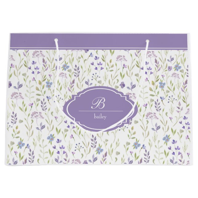 Sacola Para Presentes Grande Personalized Purple Floral Monogram (Frente)