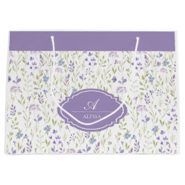 Sacola Para Presentes Grande Personalized Purple Floral Monogram