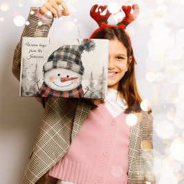 Sacola Para Presentes Grande Personalized Snowman Winter Hug Family Name 