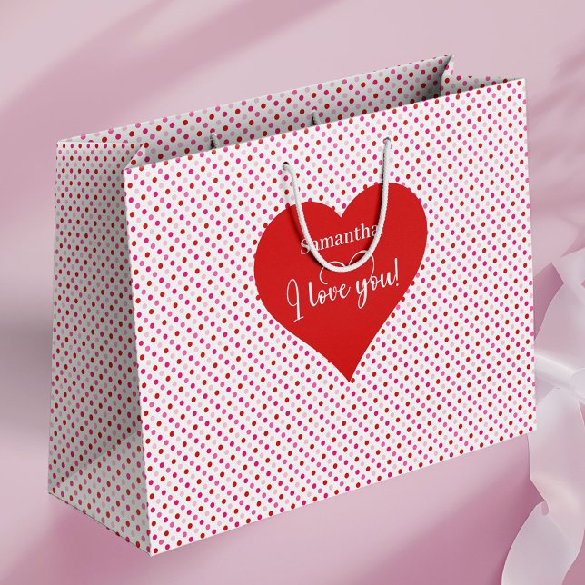 Sacola Para Presentes Grande Personalized Valentine Favor Bag I Love You Hearts (Personalized Valentine Favor Bag I Love You Hearts)