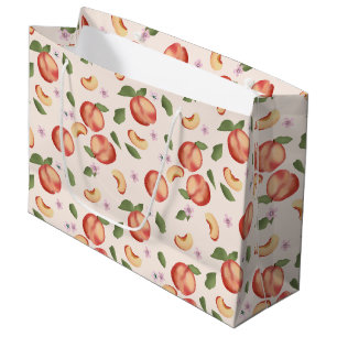 Sacola Para Presentes Grande Pêssegos e Blossomas de Aquarela Botânica