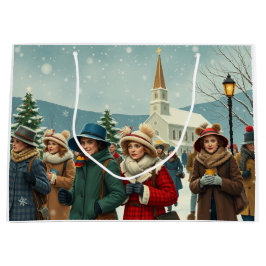 Sacola Para Presentes Grande Pessoas de Ilustração Vintage deixando a Igreja