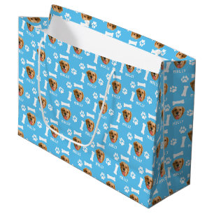Sacola Para Presentes Grande Pet de Cão Personalizado Foto e Nome Azul