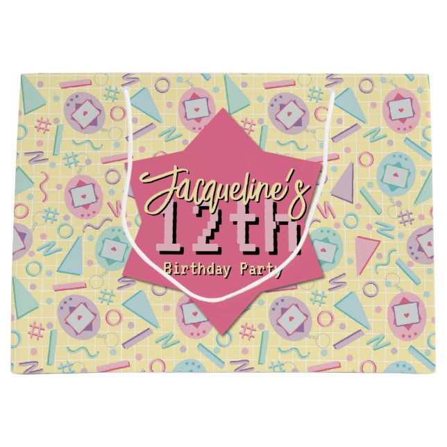 Sacola Para Presentes Grande Pet Virtual de Jogos para Retro Amarelo - Aniversá (Frente)