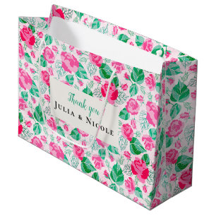 Sacola Para Presentes Grande Pétalas de Rosa Verde Rosa Flores Jardim Casamento