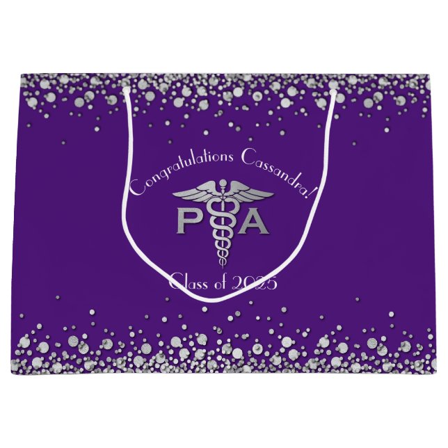 Sacola Para Presentes Grande Physician Assistant PA Graduation Purple Silver (Frente)