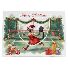 Sacola Para Presentes Grande Pickleball Christmas themed with cat