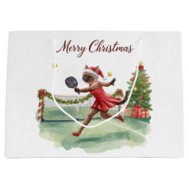 Sacola Para Presentes Grande Pickleball Christmas themed with cat