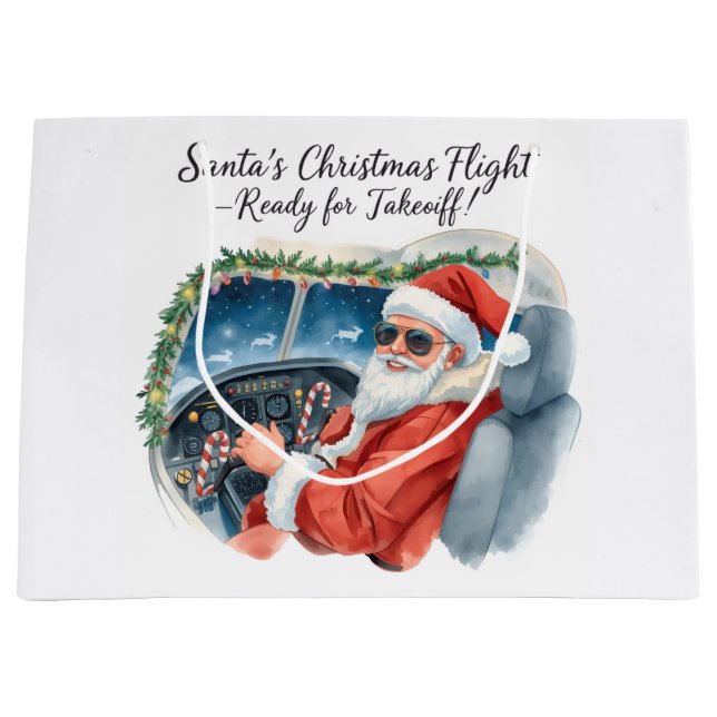 Sacola Para Presentes Grande Pilot Santa is Flying for Christmas in the Sky  (Frente)