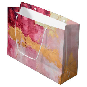 Sacola Para Presentes Grande Pincel Artístico Trave Dourado e Rosa