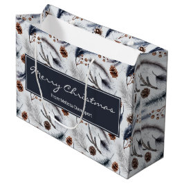 Sacola Para Presentes Grande Pine Cones & Pine Agulha Watercolor Patterno