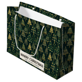 Sacola Para Presentes Grande Pine Trees e Estrelas Feliz Natal Verde