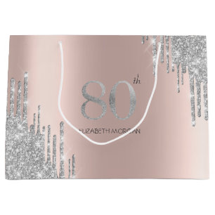 Sacola Para Presentes Grande Pingo de Purpurina Prata Rosa Dourado 80º