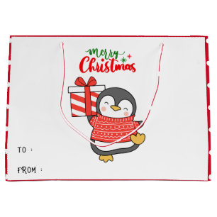 Sacola Para Presentes Grande Pinguim Bonito Feliz Natal