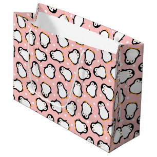 Sacola Para Presentes Grande Pinguim cor-de-rosa-branca