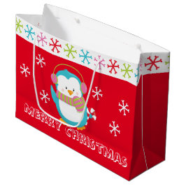 Sacola Para Presentes Grande Pinguim de Férias Feliz