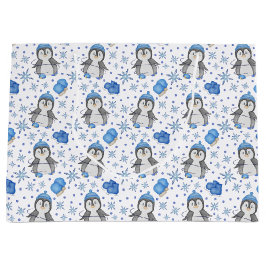 Sacola Para Presentes Grande Pinguim-Pinguim-Pato-de-Gelo Azul