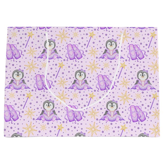 Sacola Para Presentes Grande Pinguim-Pinto-de-Açúcar de Natal (Frente)