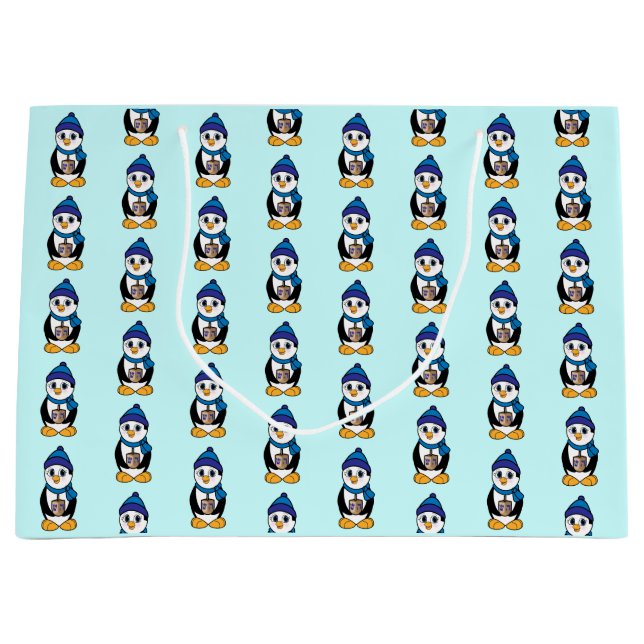 Sacola Para Presentes Grande Pinguim segurando um sonho em Hanukkah (Frente)