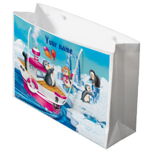 Sacola Para Presentes Grande pinguins na Antártica
