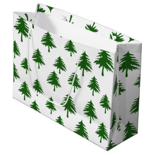 Sacola Para Presentes Grande Pinheiros de Natal Verdes em Branco